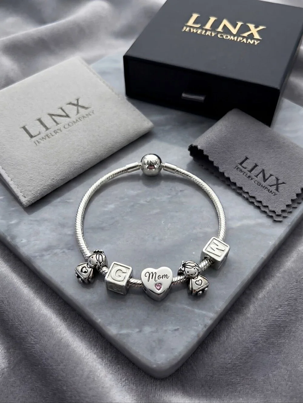 Linx Snake Chain Bracelet With Personalized Mom Themed Charms